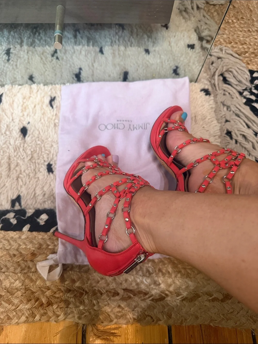 Jimmy Choo Red Studded Strappy Gladiator Heels